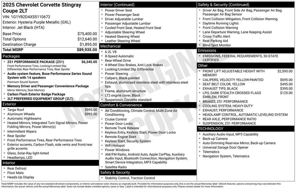 2025 Chevrolet Corvette Stingray 2LT