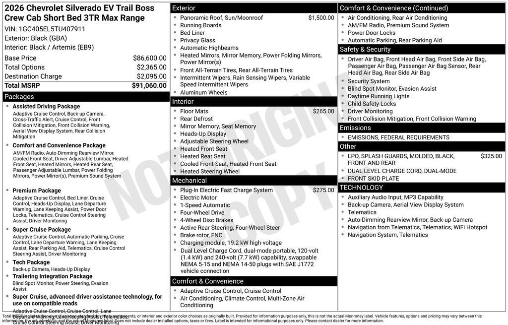 2026 Chevrolet Silverado EV Trail Boss - Max Range
