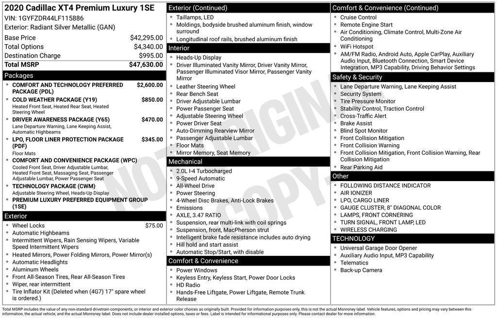 2020 Cadillac XT4 Premium Luxury