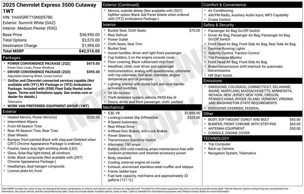 2025 Chevrolet Express Cutaway 3500 1WT