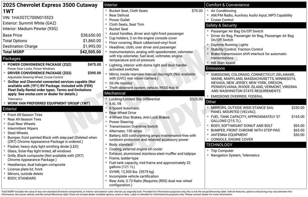 2025 Chevrolet Express Cutaway 3500 1WT
