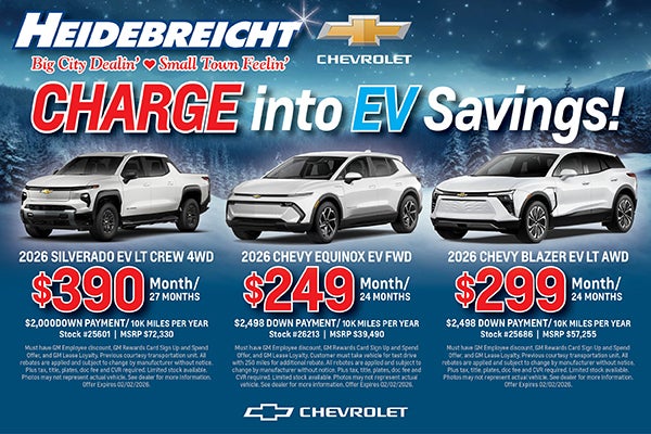 Charge Into EV Savings at Heidebreicht Chevrolet! See Disc. 