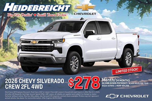 2026 Silverado Crew Cab 2FL 4WD 20" Wheels - Limited Stock!