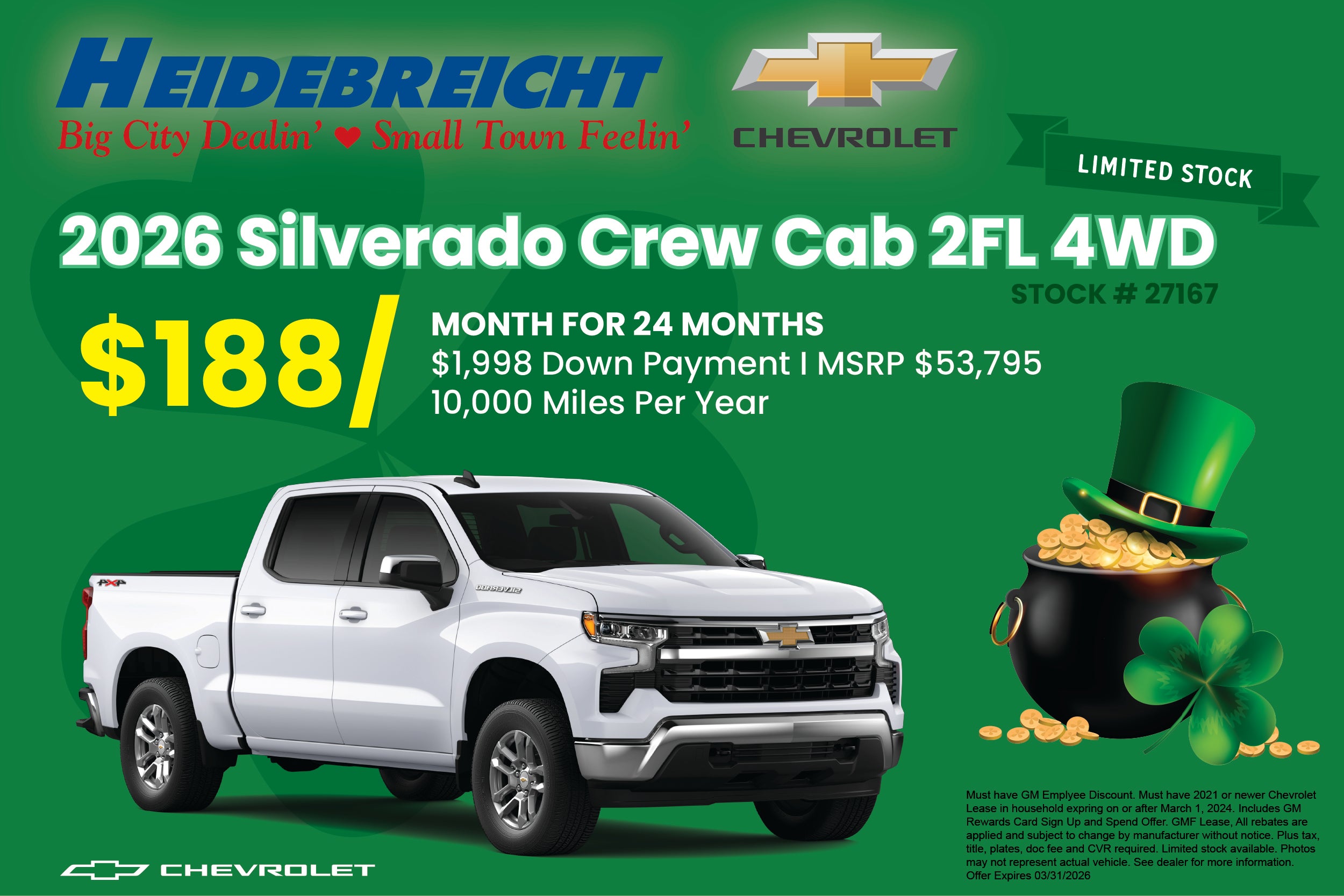 2026 Silverado Crew Cab 2FL 4WD - Limited Stock!