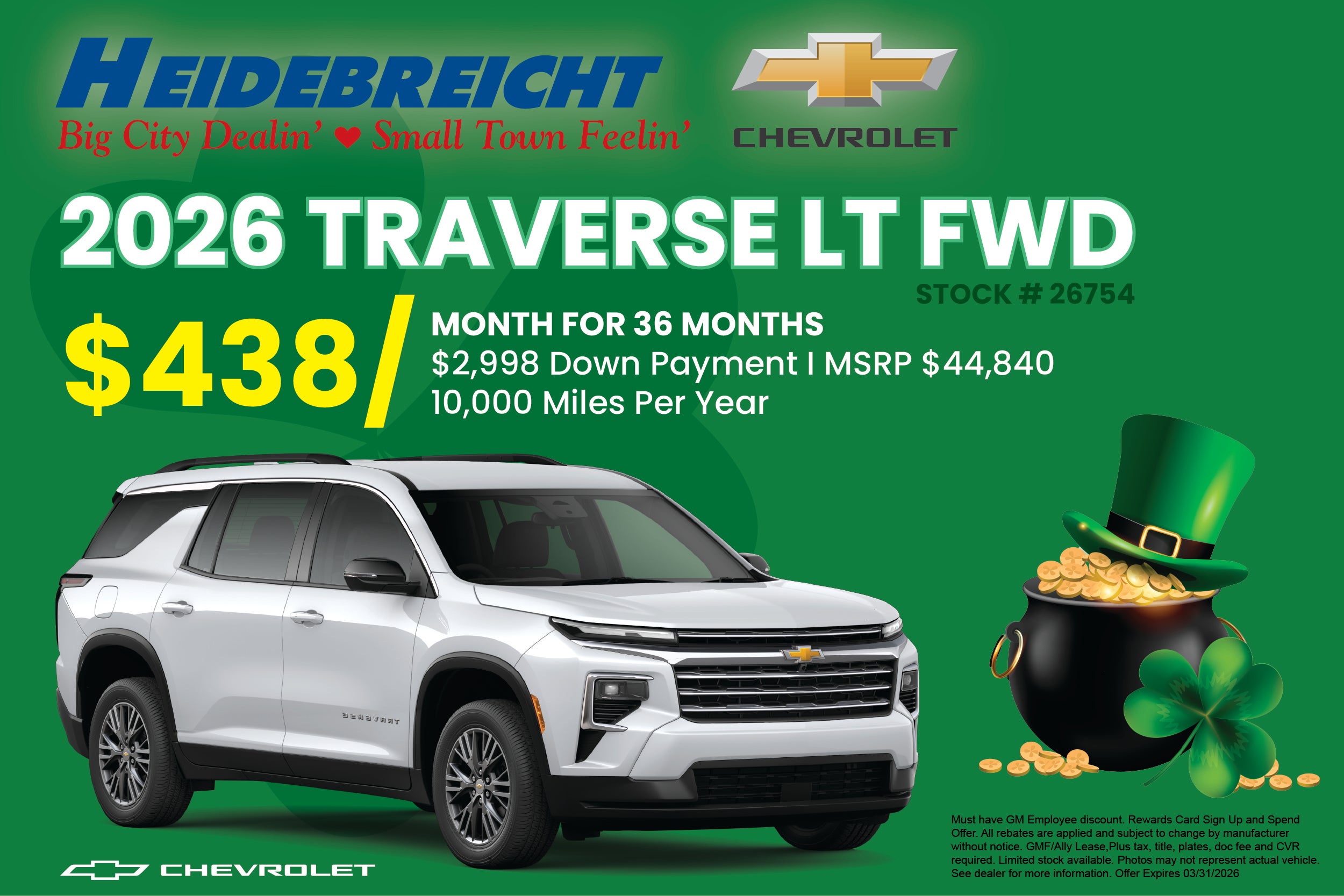 2026 Traverse LT FWD $438 MO/ 36 MO! See Disc. For Details!