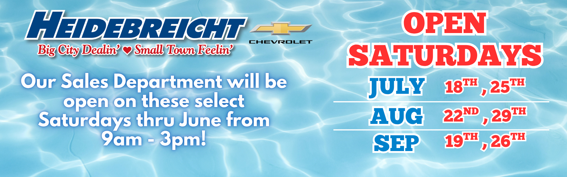 Check Out Our Select Sales Saturday Hours!